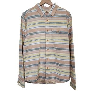 United By Blue Impact Collection Button Down Shirt Men Med Orange Striped Hemp